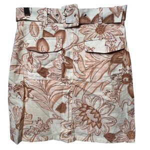 Floral Belted Mini Skirt - Cream with Tan Floral Print
